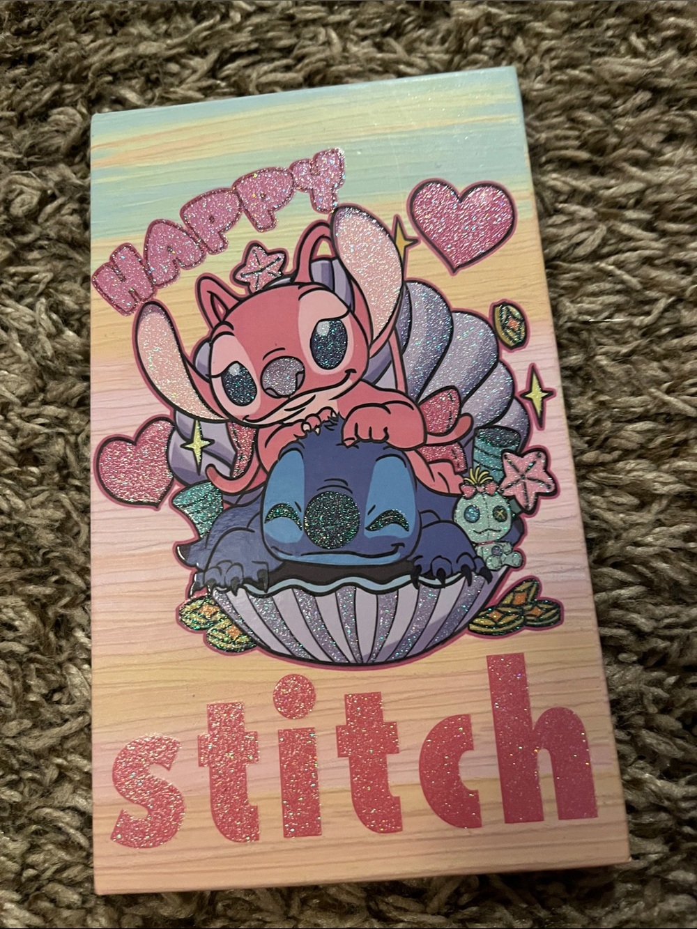 Disney Pink & Purple Stitch and Angel Glitter Canvas Art